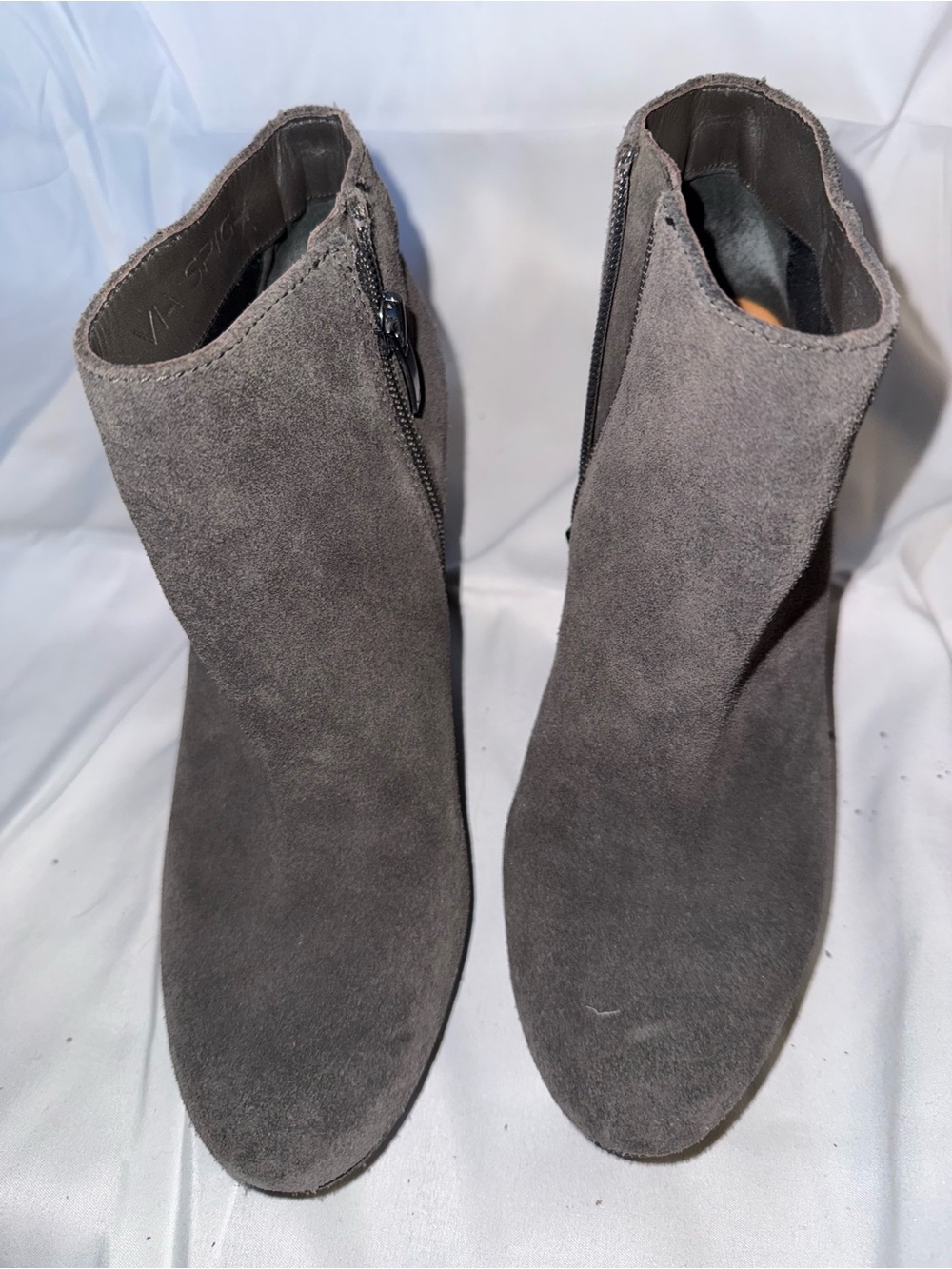 Via Spiga Gray Suede Ankle Booties with Side Zip
